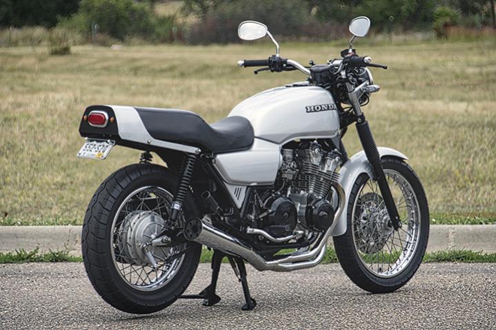 The 1981 Honda CB750K before installation of the Texavina café racer seat showing the previous owner’s custom-fabricated rear cowl and original — but 