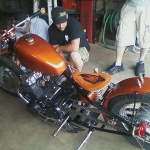 1978 cb750 Bobber, in Syracuse NY looking at the potential bike....She had me at hello, my lil brother snapped this pic...good times