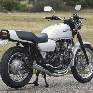 The 1981 Honda CB750K before installation of the Texavina café racer seat showing the previous owner’s custom-fabricated rear cowl and original — but 